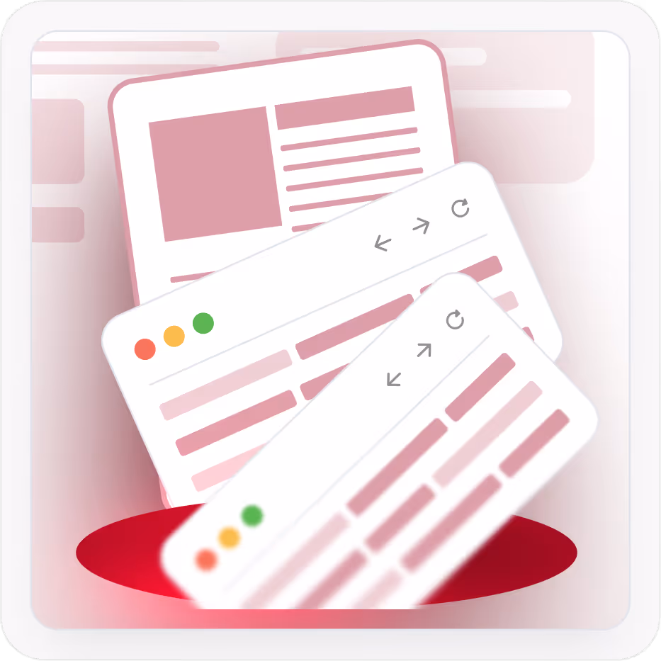 Illustration of multiple browser windows or web pages being discarded into a red hole or trash bin.