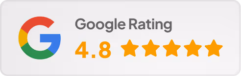 Google Rating showing a score of 4.8 with five yellow stars.
