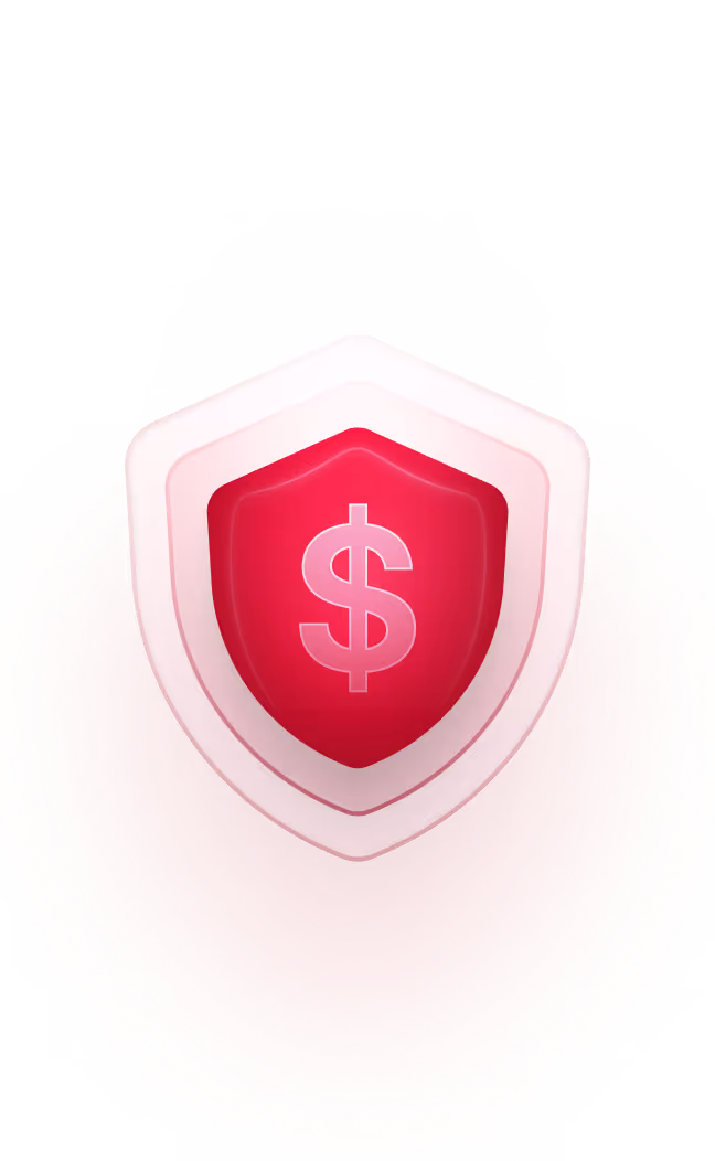 Red shield icon with a dollar sign in the center, symbolizing financial security or protection.