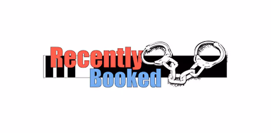 Text reading 'Recently Booked' with 'Recently' in red and 'Booked' in blue, accompanied by a black and white illustration of handcuffs.