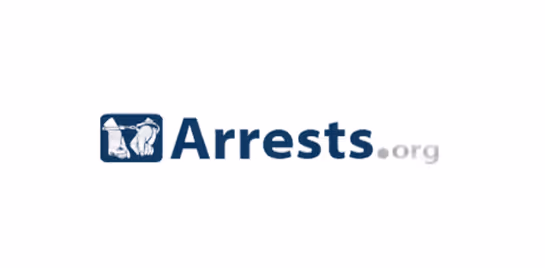 Arrests.org logo with two stylized figures inside a blue square next to the text Arrests.org.