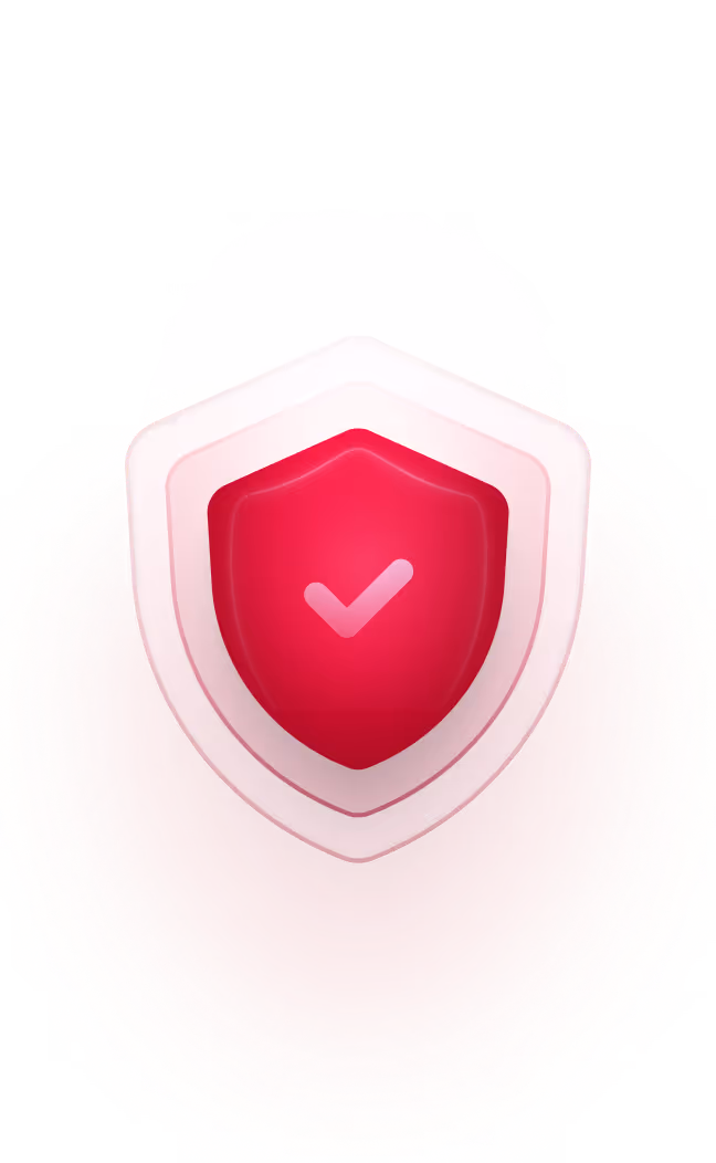 Red shield with a check mark inside, symbolizing security or protection.