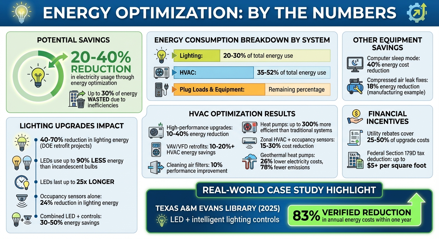Energy Optimization Impact Statistics for Large Facilities