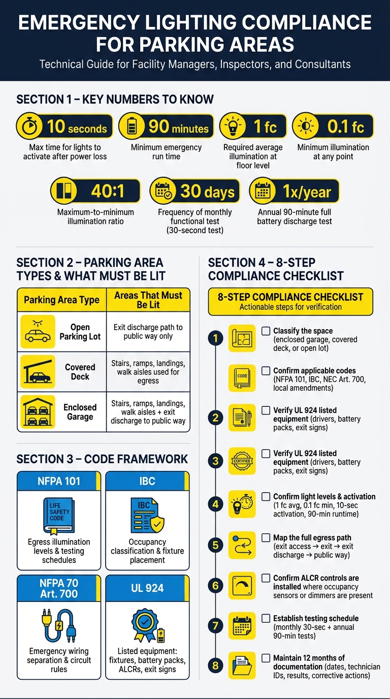 Emergency Lighting Compliance Checklist for Parking Areas