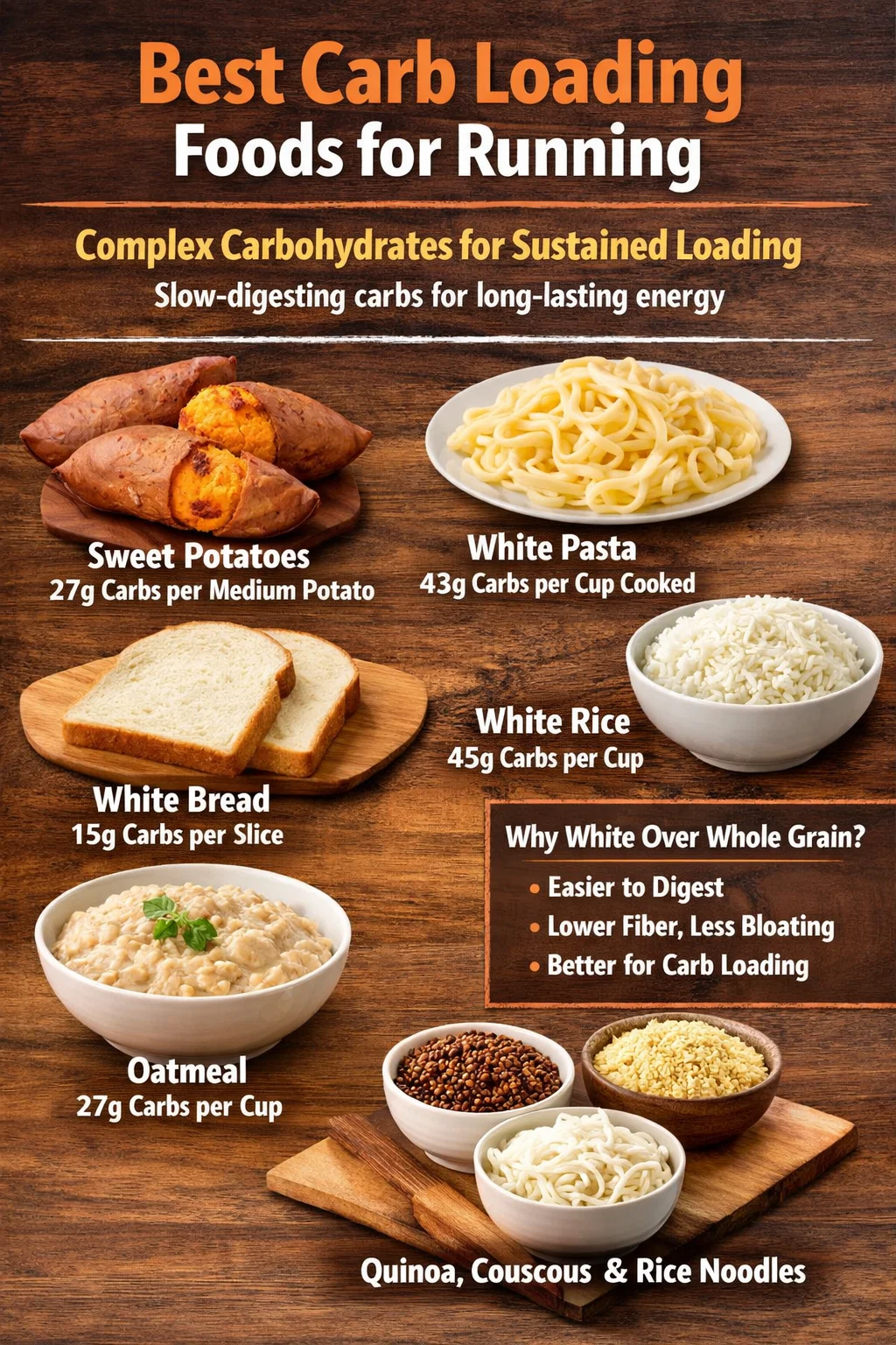 An illustration showing best carb loading foods for running