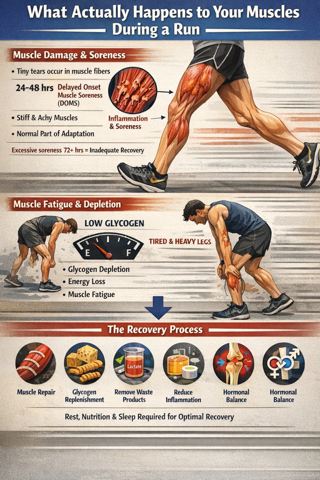 An infographic that shows what happens to our muscles during a run
