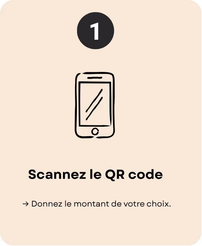 Étape 1: Scannez le QR code. 
→ Donnez le montant de votre choix.