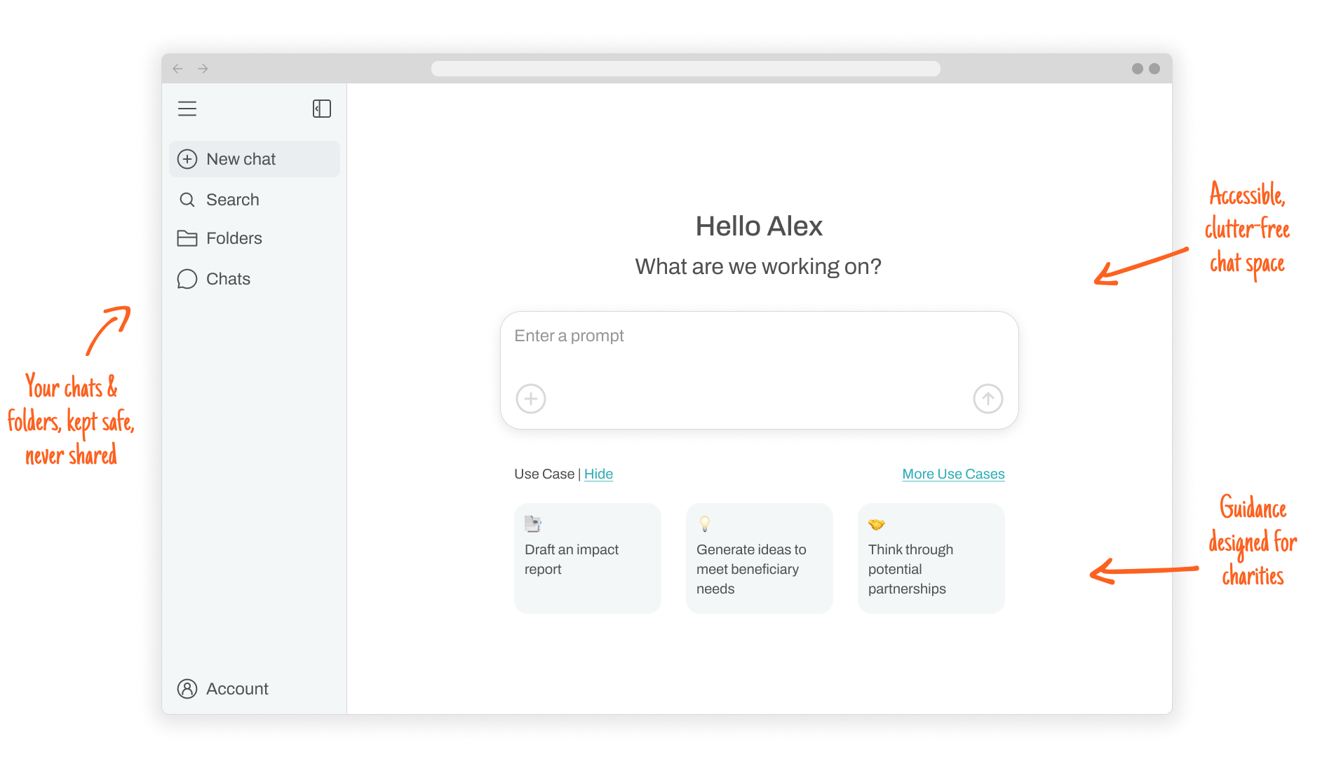 Annotated user interface showing the Worthwhile Chat application