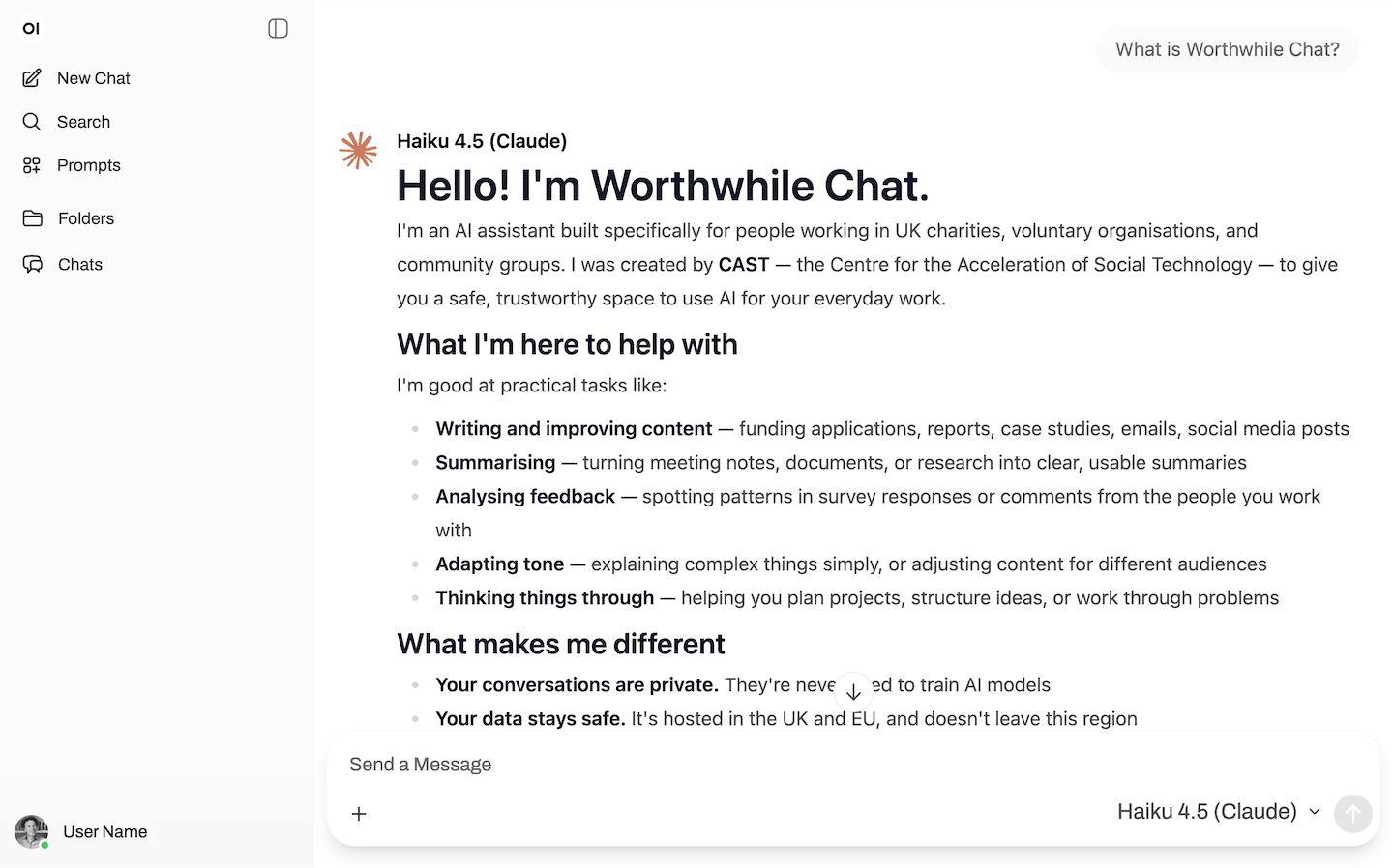 Image showing the Worthwhile Chat user interface