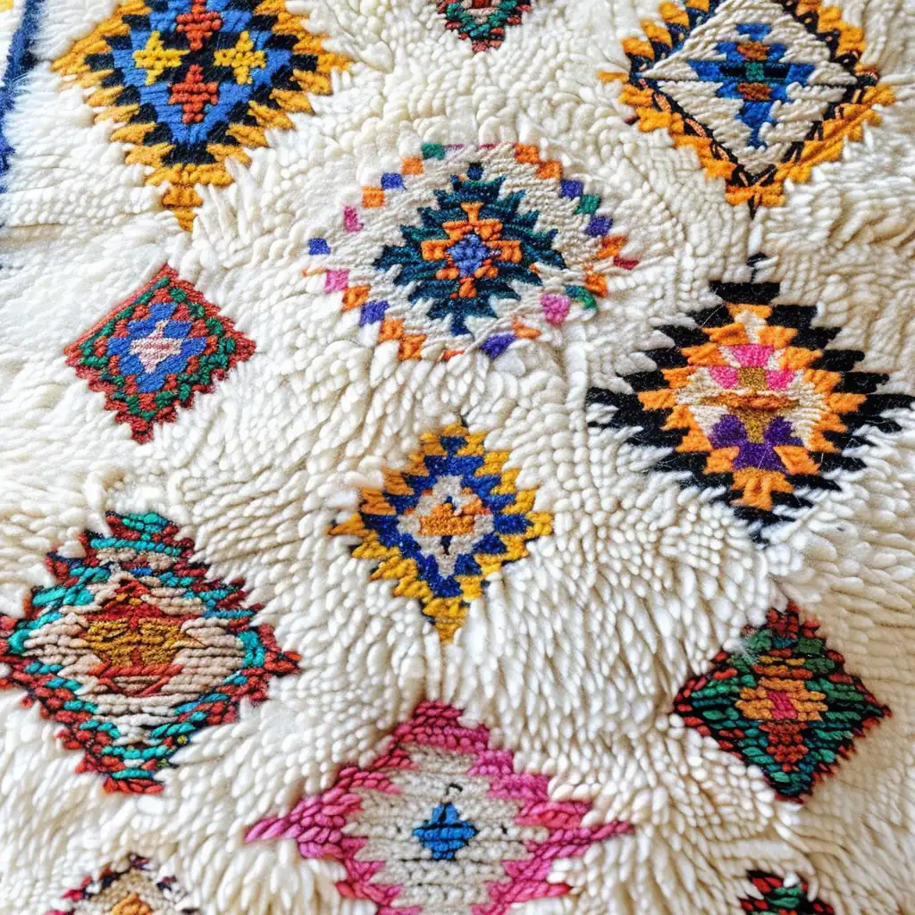 Gros plan tapis berbère laine motifs colorés