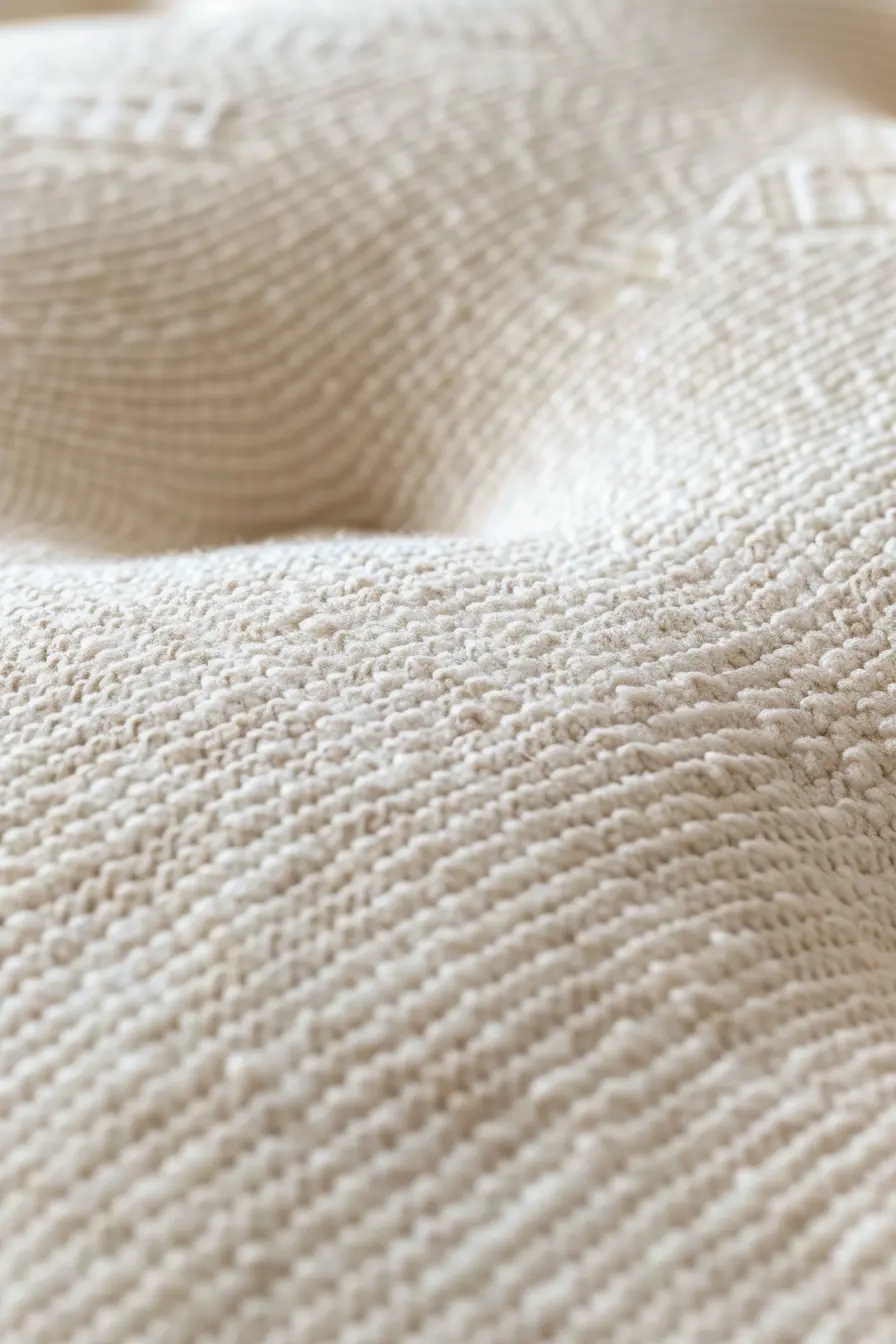 Zoom sur coussin en lin blanc.