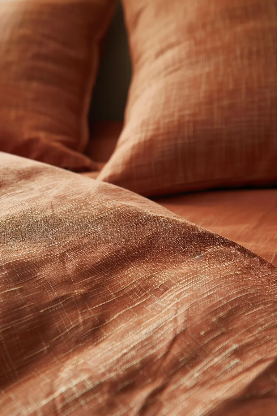 Détail tête de lit ocre, tissu fragile