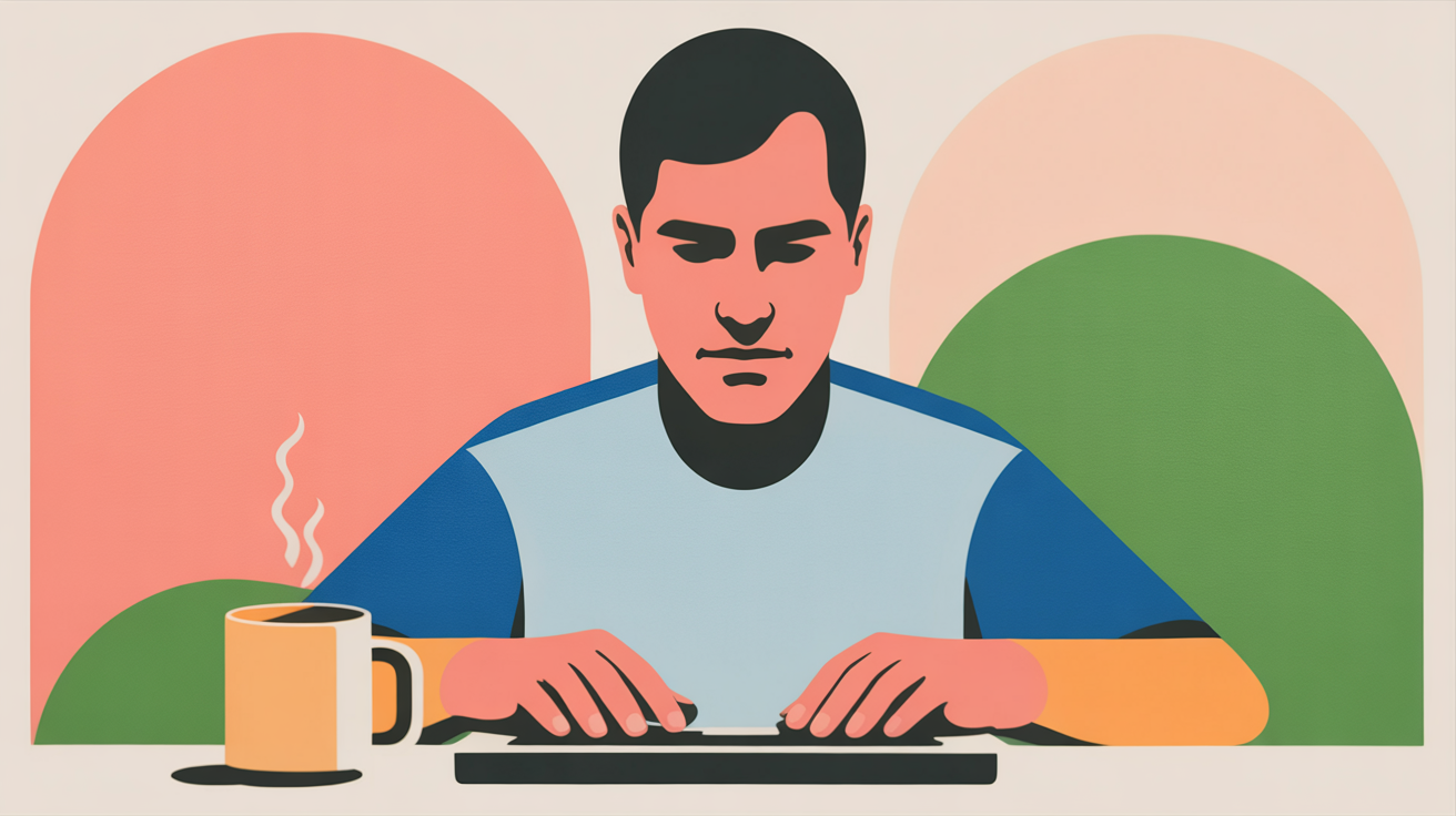 Software engineer concentrating on infrastructure planning at laptop with morning natural light
