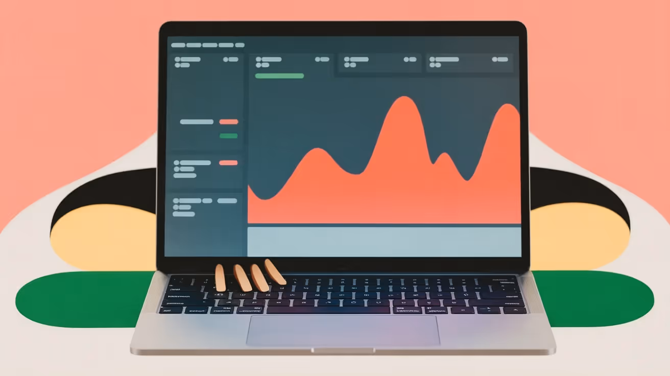 Close-up of monitoring dashboard showing AI feature cost and performance metrics on laptop screen