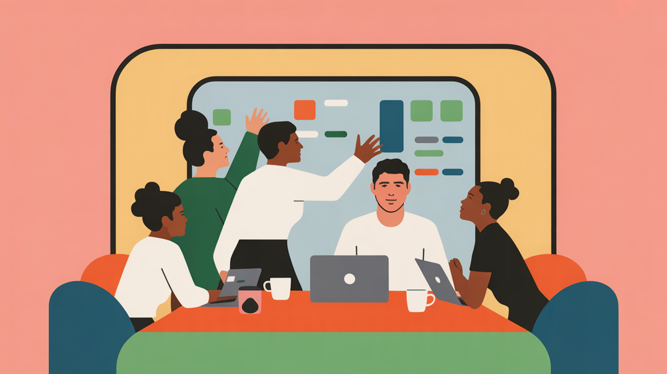 Modern startup team collaborating in bright office space with natural lighting