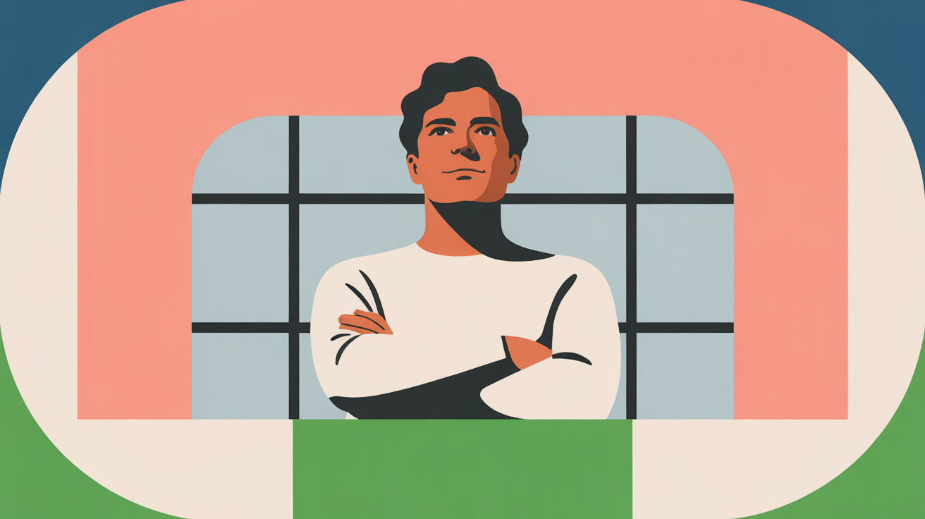 Low angle portrait of confident entrepreneur in modern office with windows, warm natural light