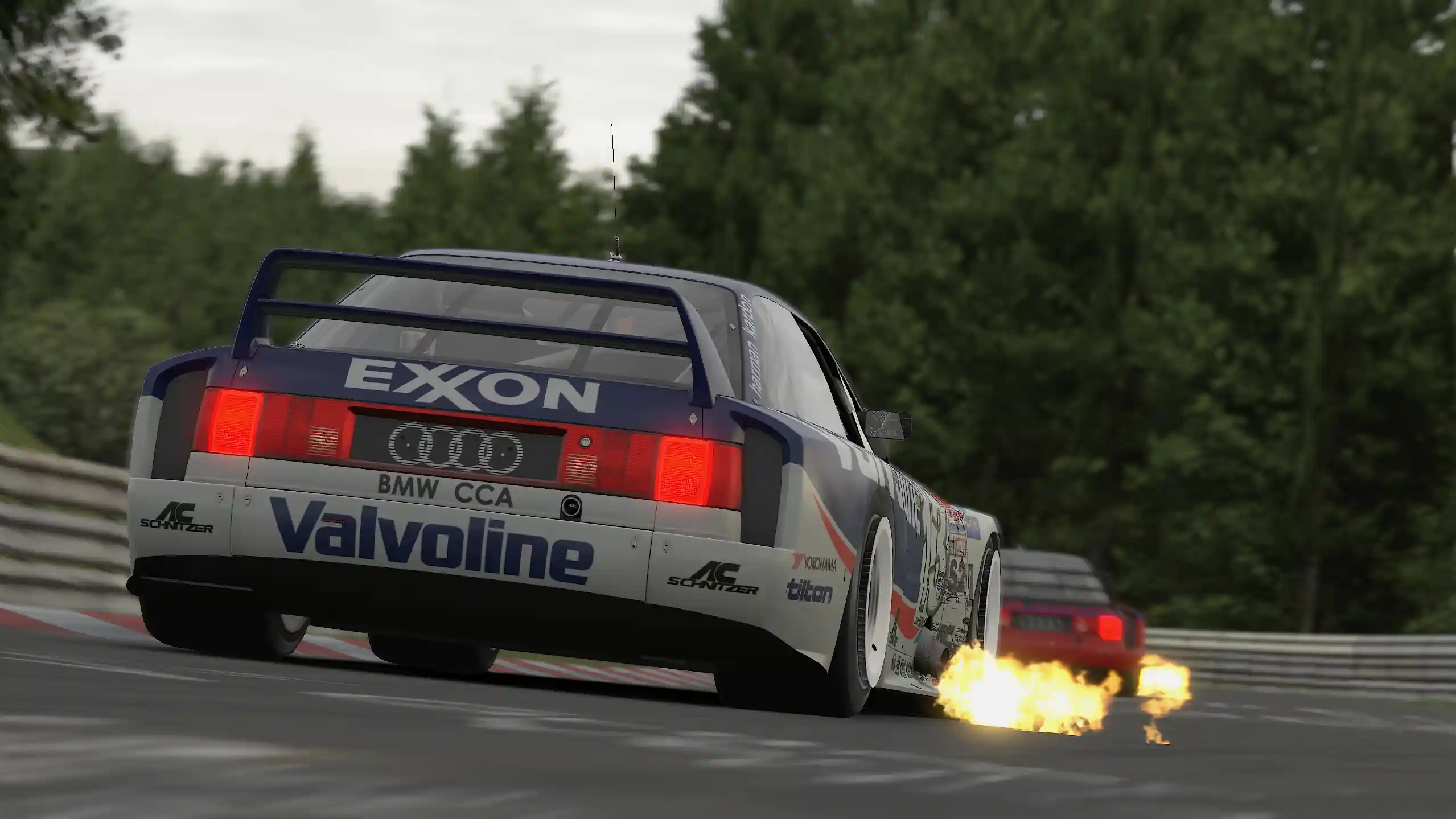Audi 90 GTO spitting flames at the Nurburgring