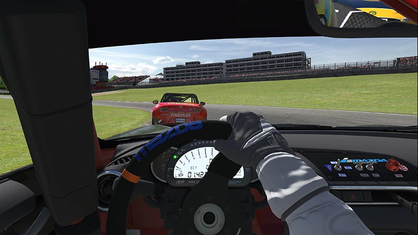 The POV cockpit view inside the Mazda MX-5.