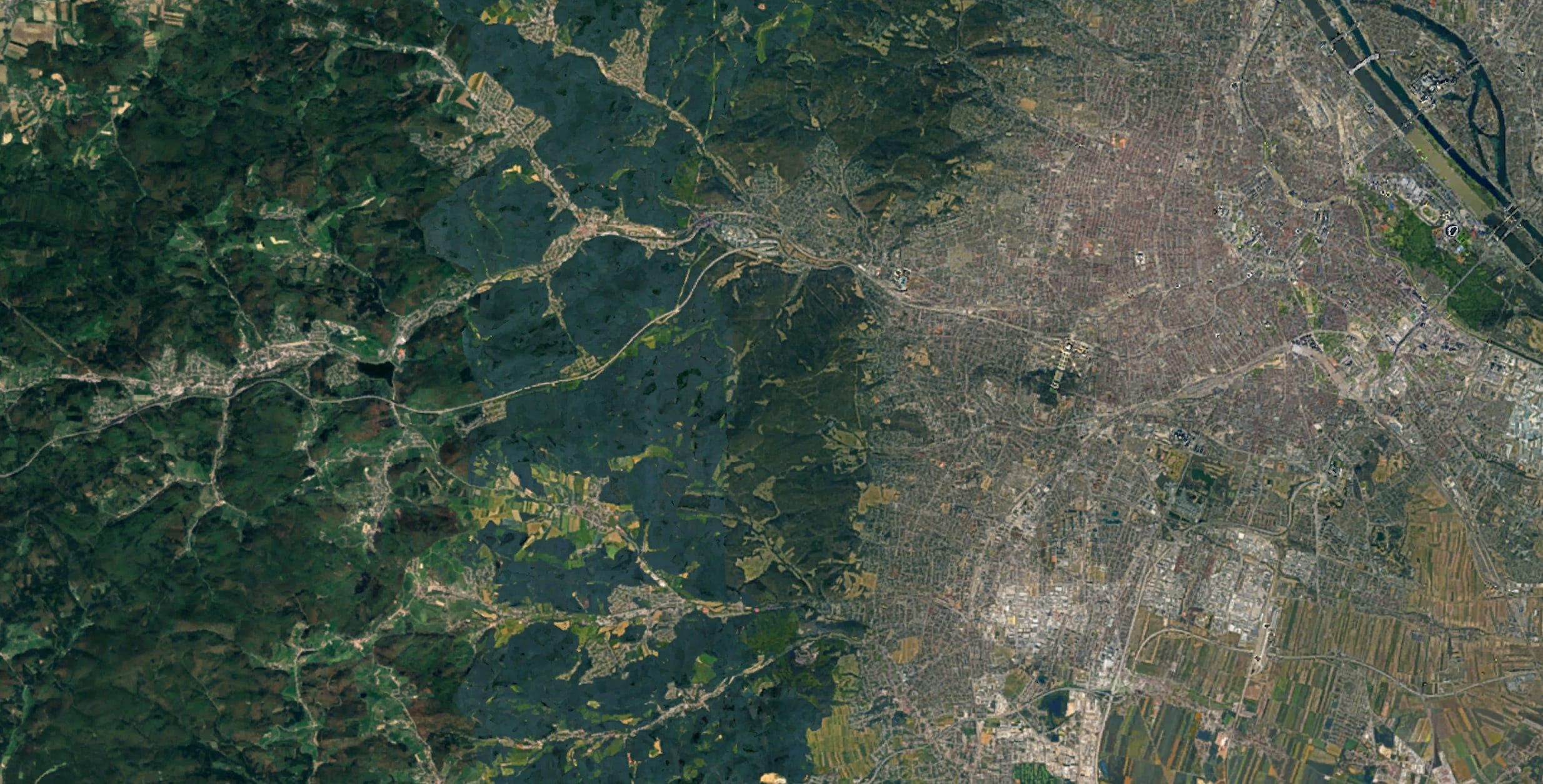 A map that shows the "Wienerwald" and the city Vienna from above