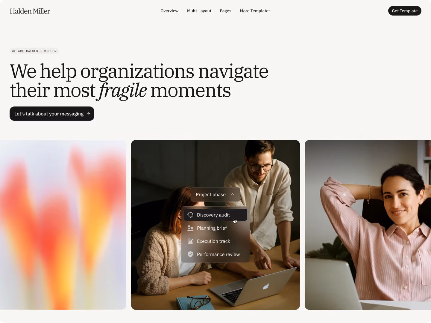Website section showcasing service categories with images and short descriptions in a minimal layout.