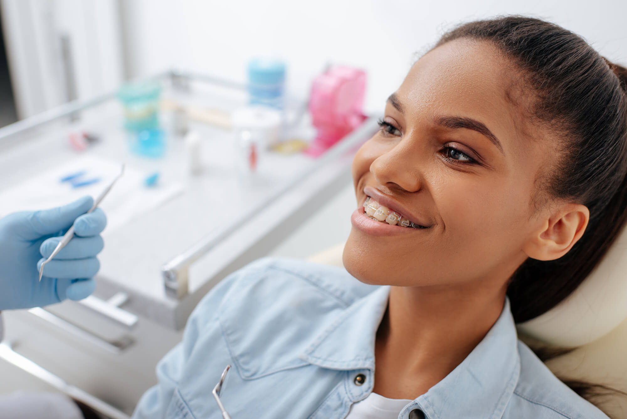 girl during appointment with an Orthodontist in Little Italy