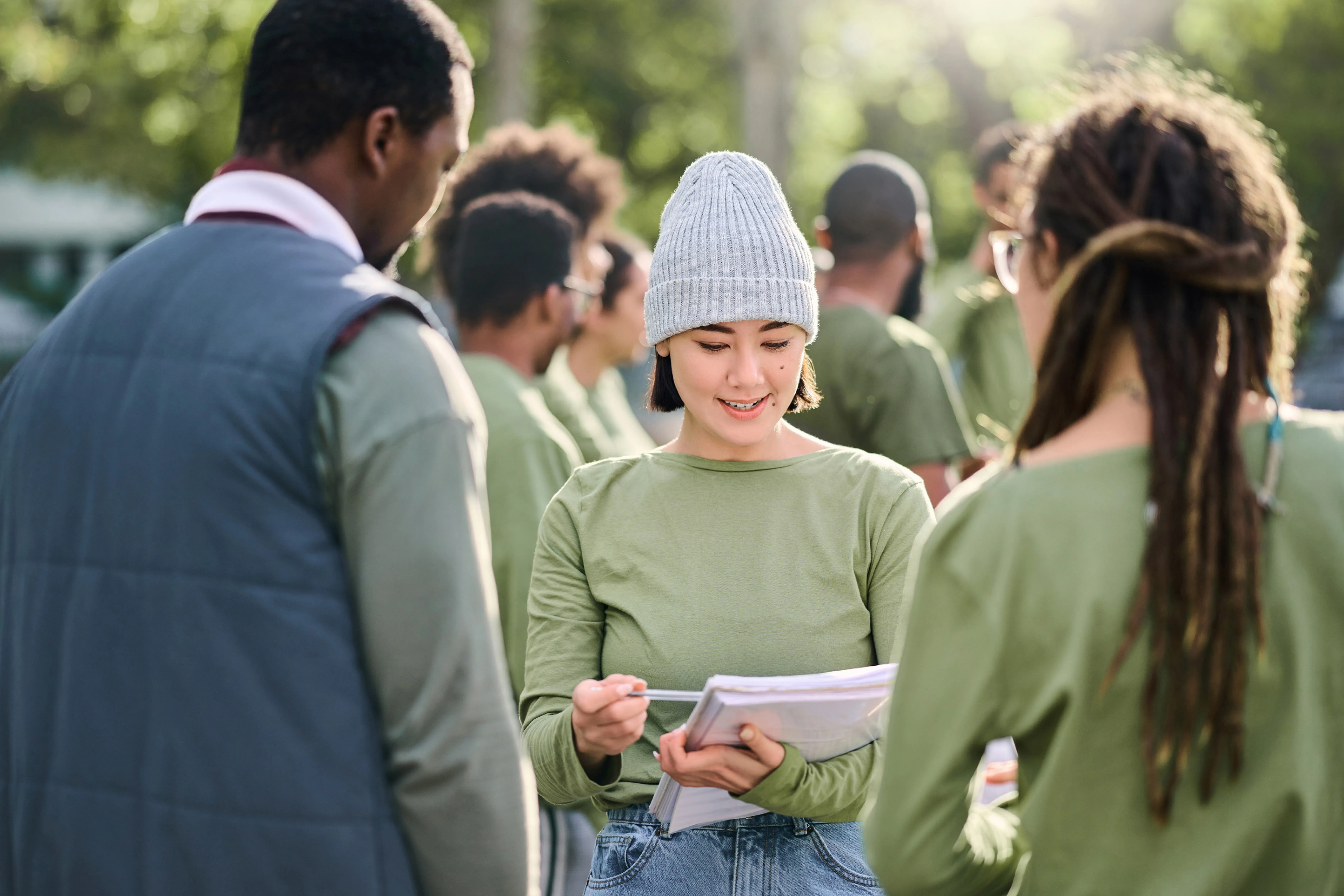 Group volunteers standing outside