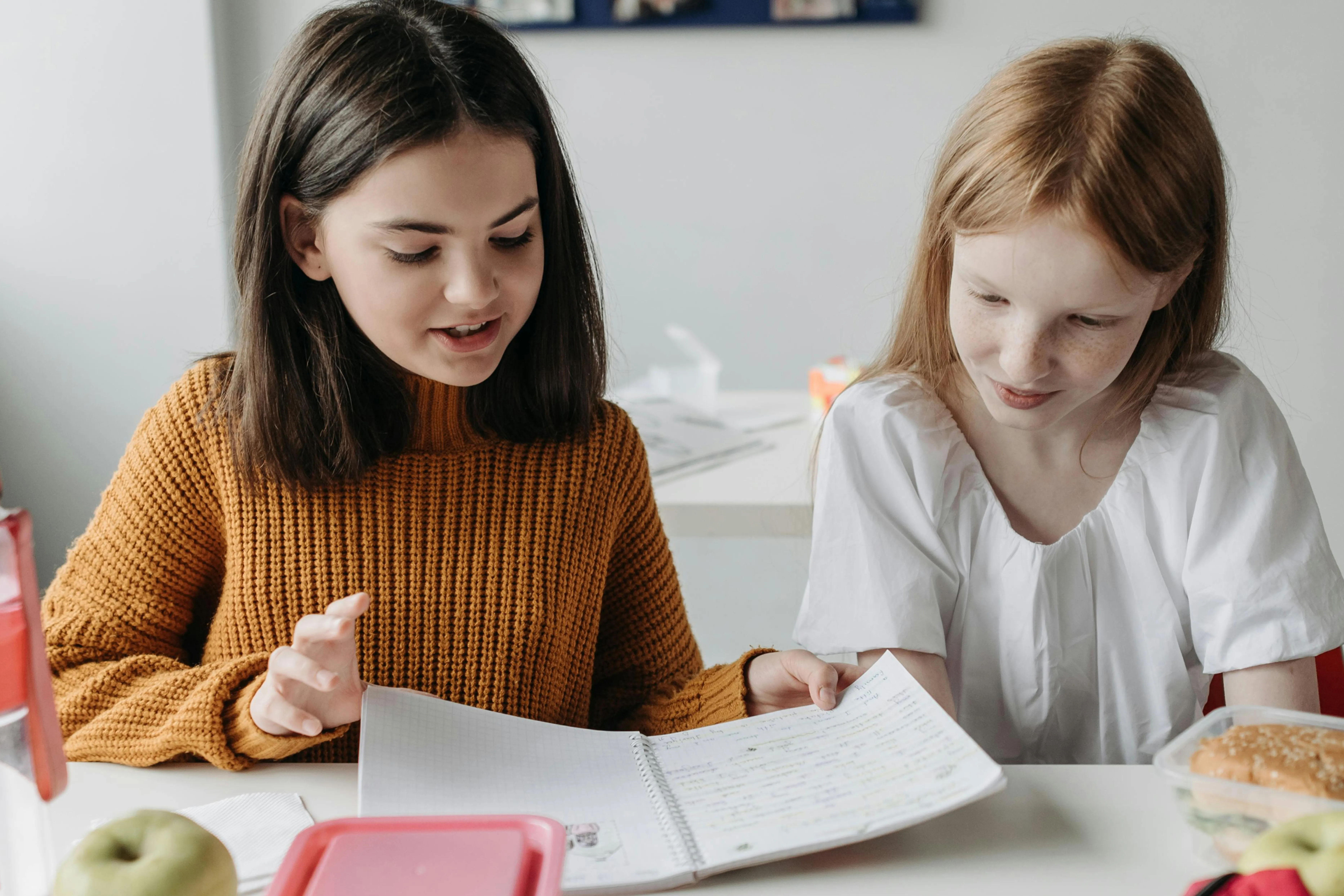 Two children making homework together