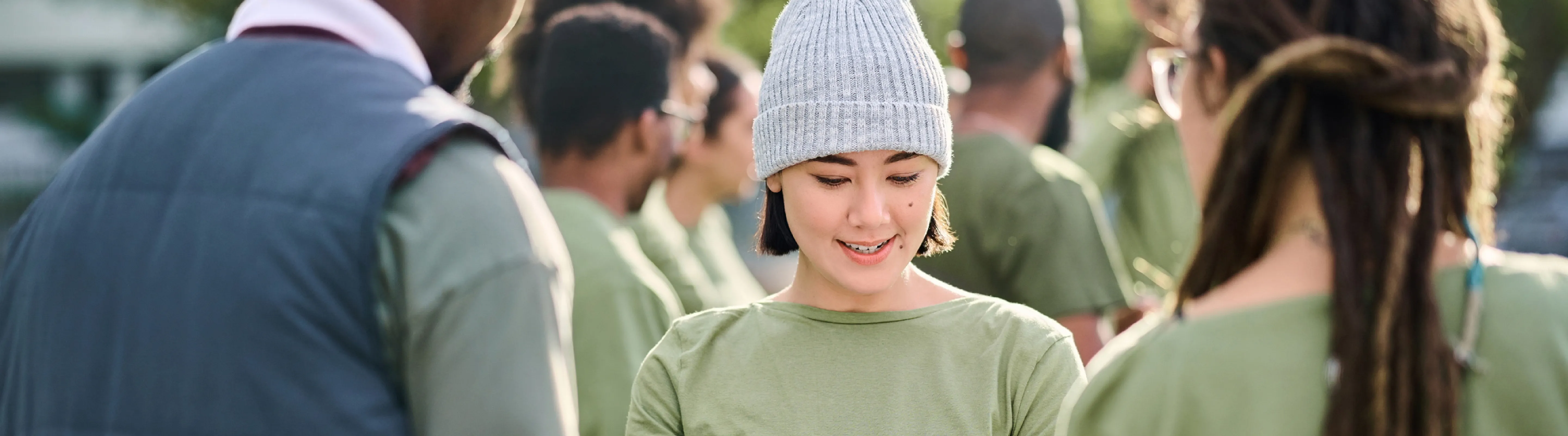 Group volunteers standing outside