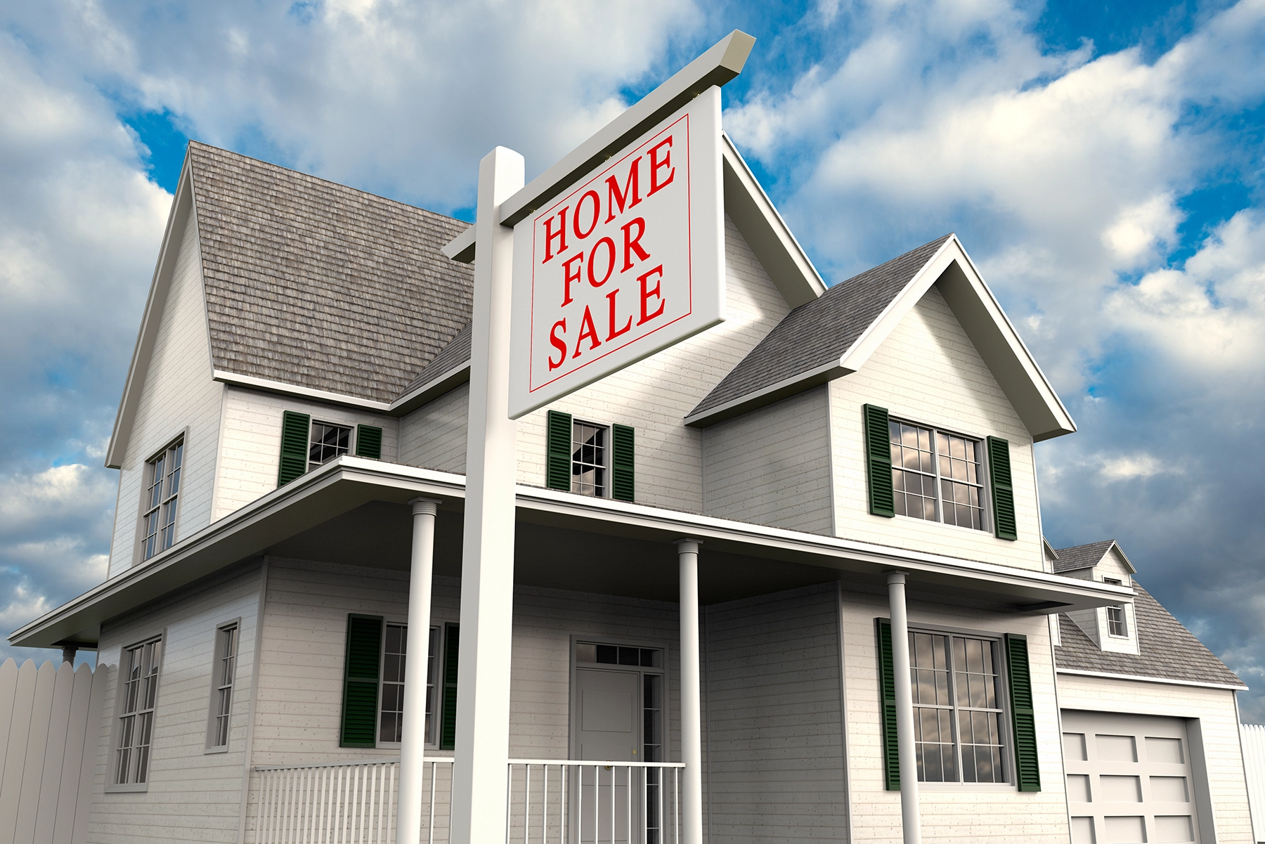 White two-story home with a red Home For Sale sign, symbolizing homes listed and prepared for sale in West Valley, Yakima, Washington.