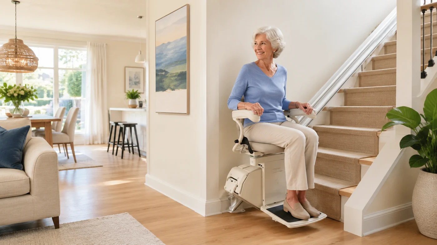 Harmar stair lift installed on a staircase in a Yakima home