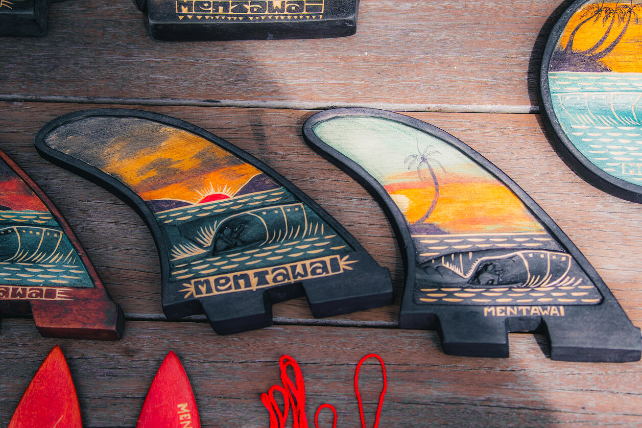 Colorful hand-painted surf fins from Mentawai