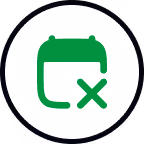 Green calendar icon with an 'X' mark on its bottom right corner inside a white circle.