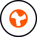 Orange abstract shape inside a solid orange circle on a black circular background.