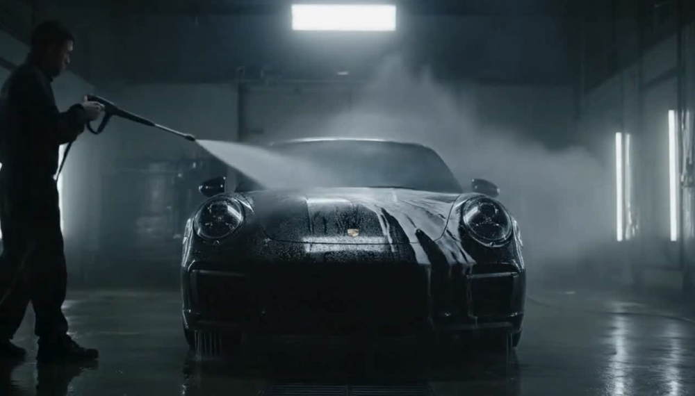 Car is getting washed.