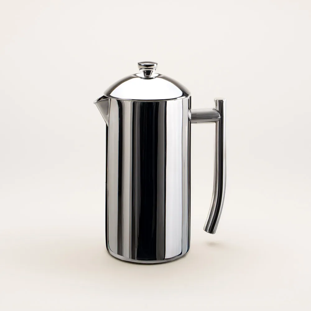 Superior French press made with double-wall stainless steel to keep coffee hot four-times longer than glass