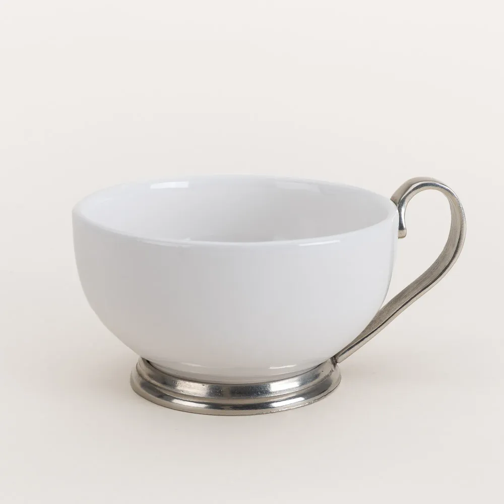 Ceramic and pewter tazzona da latte handmade in Brescia, Italy gateway to the southern Alps