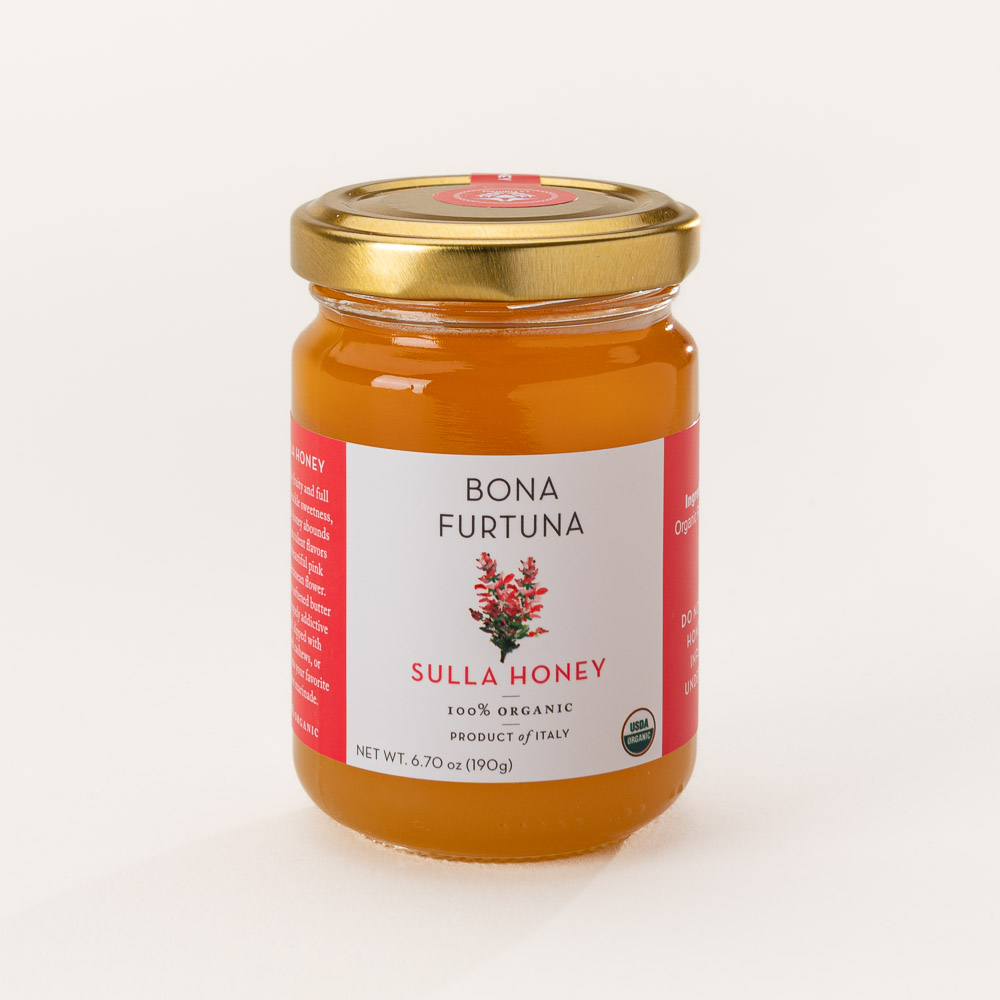 Certified organic mono-floral Sulla honey collected from a protected apiary on the island of Sicily
