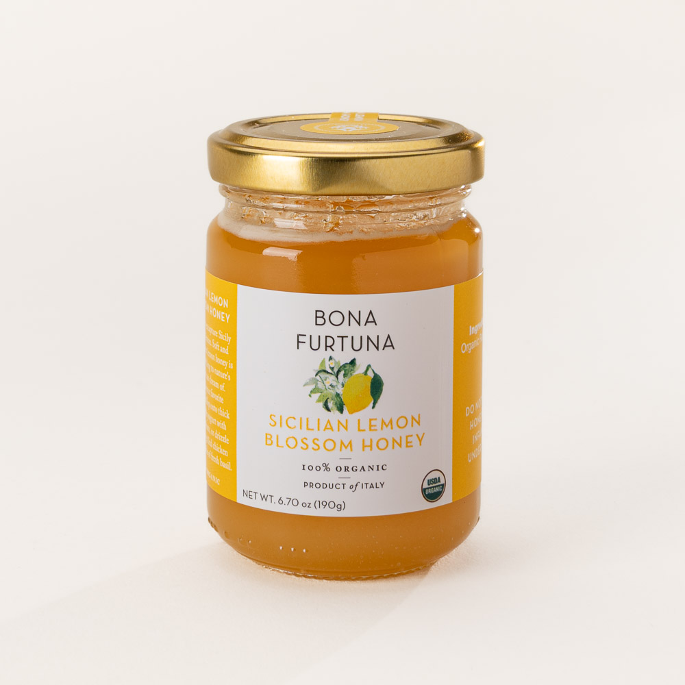 Certified organic lemon blossom honey collected from an organic apiary grove on the island of Sicily
