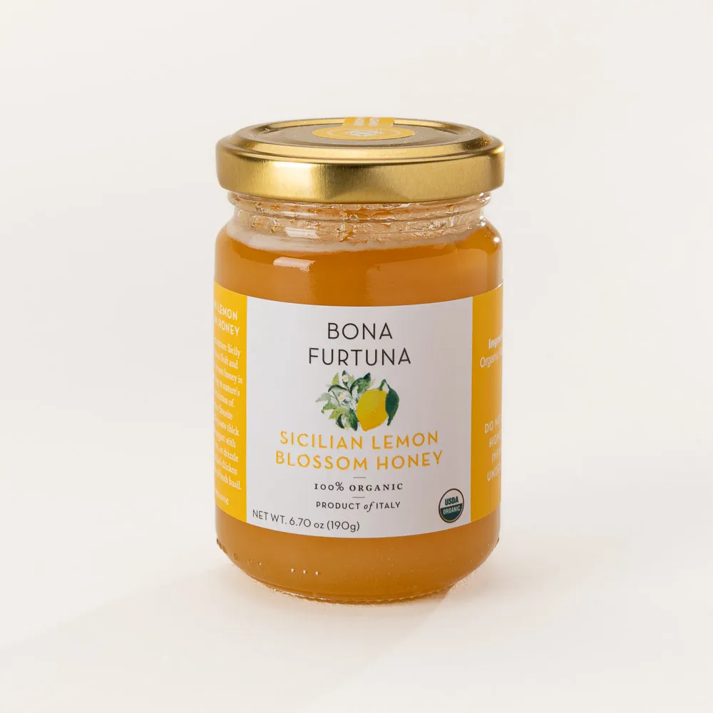 Certified organic lemon blossom honey collected from an organic apiary grove on the island of Sicily