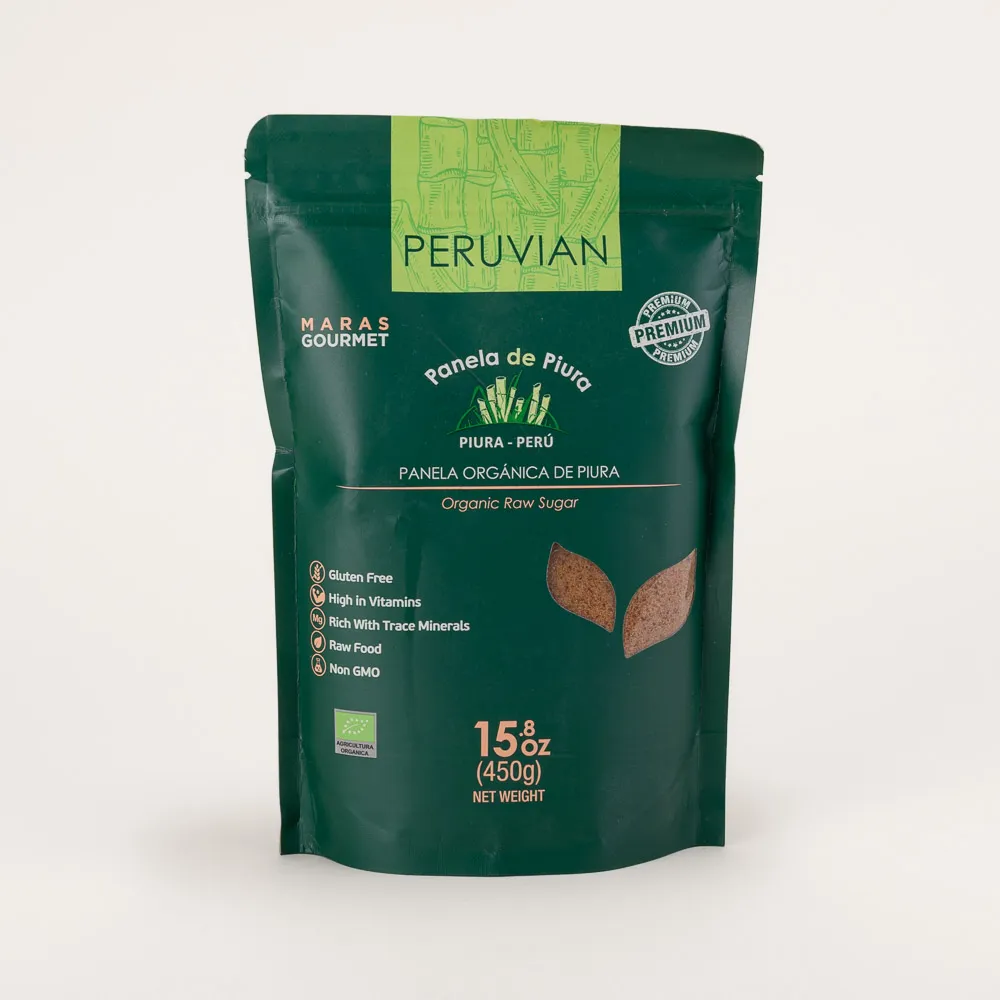 Organic unrefined panela cane sugar from Peru sustainably grown and carefully processed to ensure a rich mineral index and robust flavor