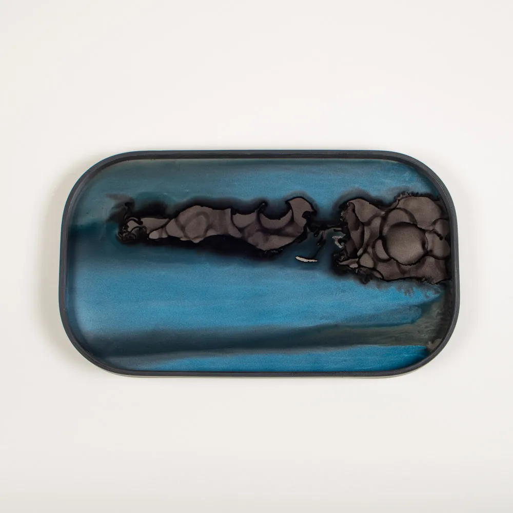 Wood & glass rectangle serving tray properly sized for espresso and matcha arrangements