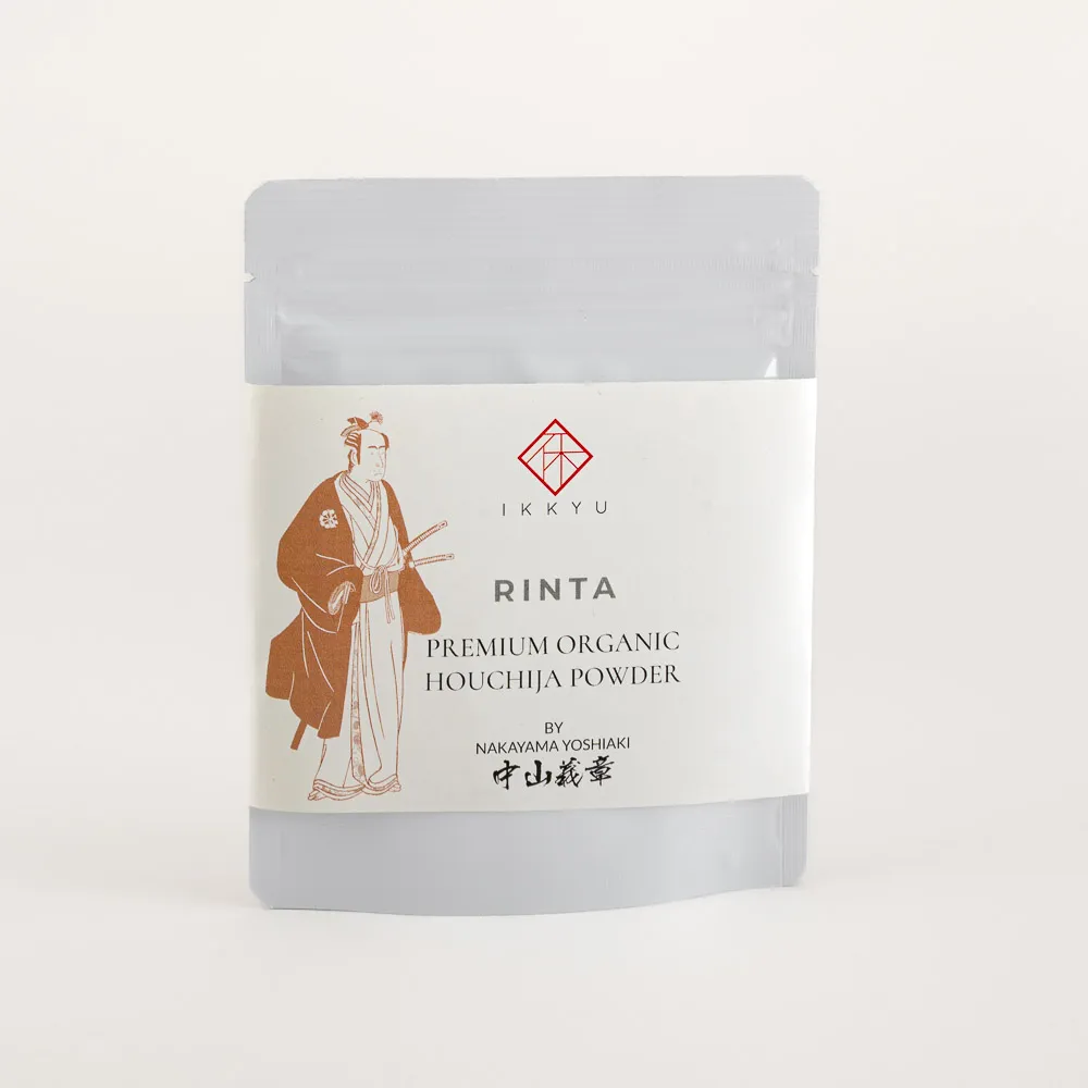 Premium grade Japanese houjicha powder organically grown and meticulously prepared by Nakayama Yoshiki 