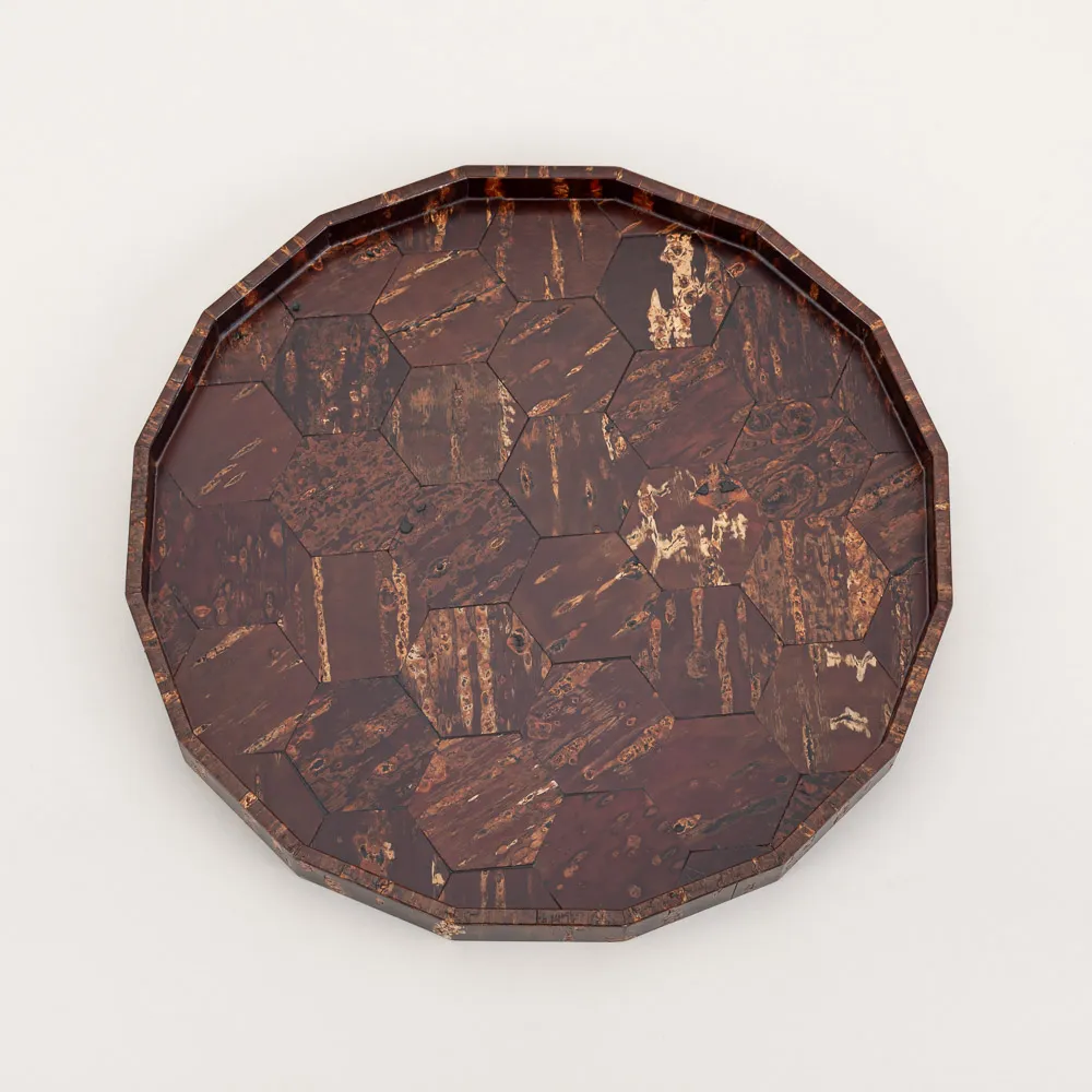 Handmade Kabazaiku tea tray in the Samauri tradition of Kikko made by Tomioka Shoten in Daisen, Japan