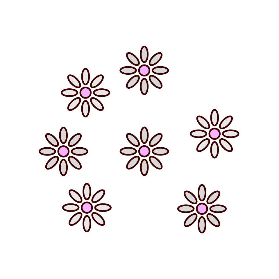 Cartoon flowers with a pink centre