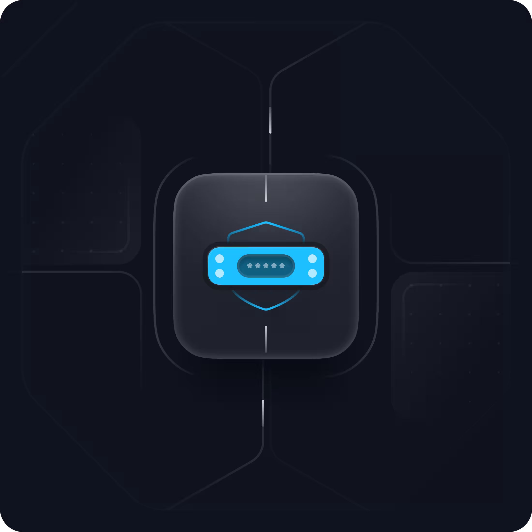 Illustration of a security shield with a password field icon containing masked characters.