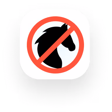 Icon of a black horse head silhouette inside a red prohibition circle.