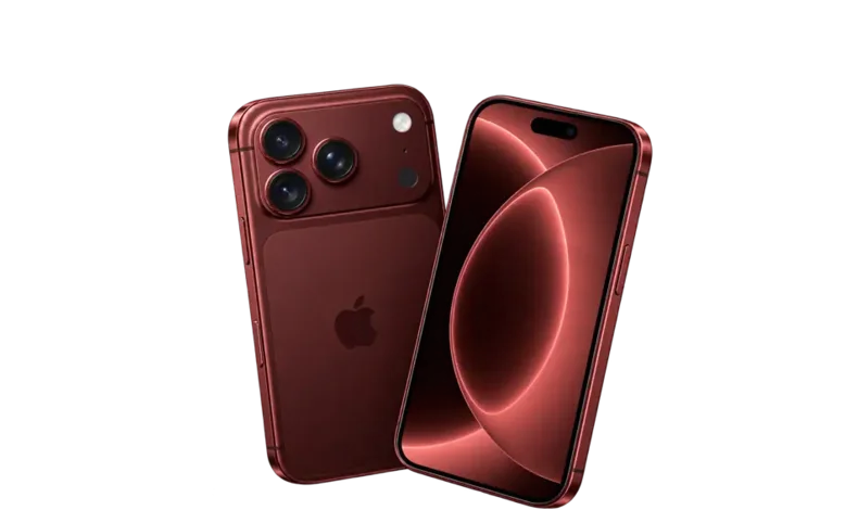 Two iPhone 18 Pro phones in deep red