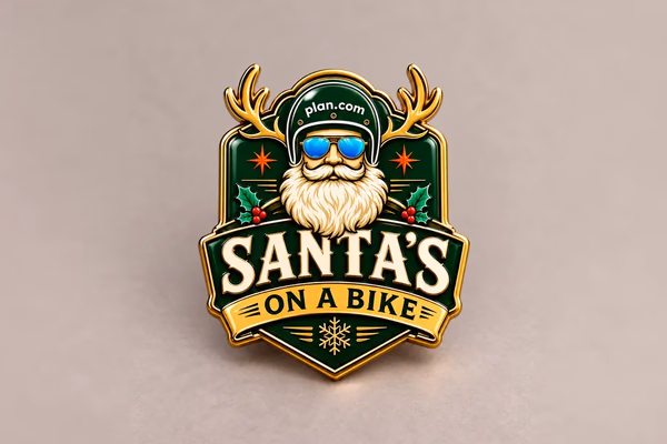 Santa's on a Bike enamel pin