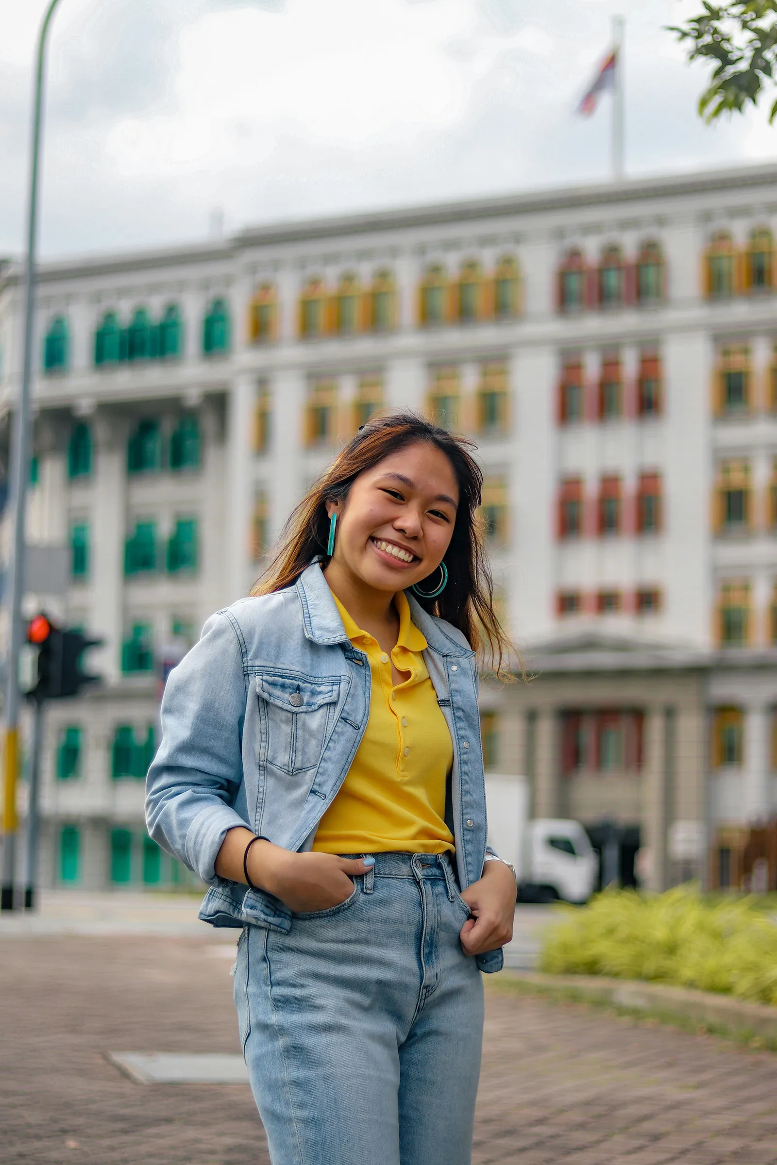 Happy girl in blue jacket