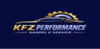 Logo von KFZ Performance mit Zahnrad-Design im Hintergrund und dem Text ‚Handel & Service‘ darunter.